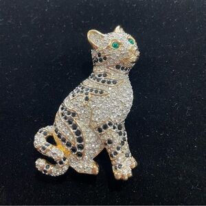 Swarovski Gold and Black Crystal Cat Brooch